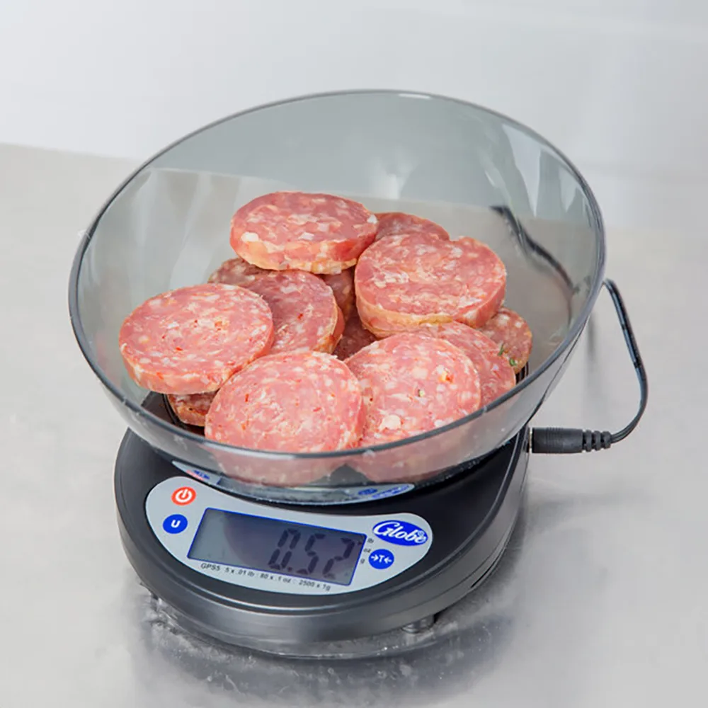 Globe GPS5-8 – 5 lb Digital Portion Scale, 80 oz/2200g Capacity, Stainless Platform, 4” Width, Case of 8