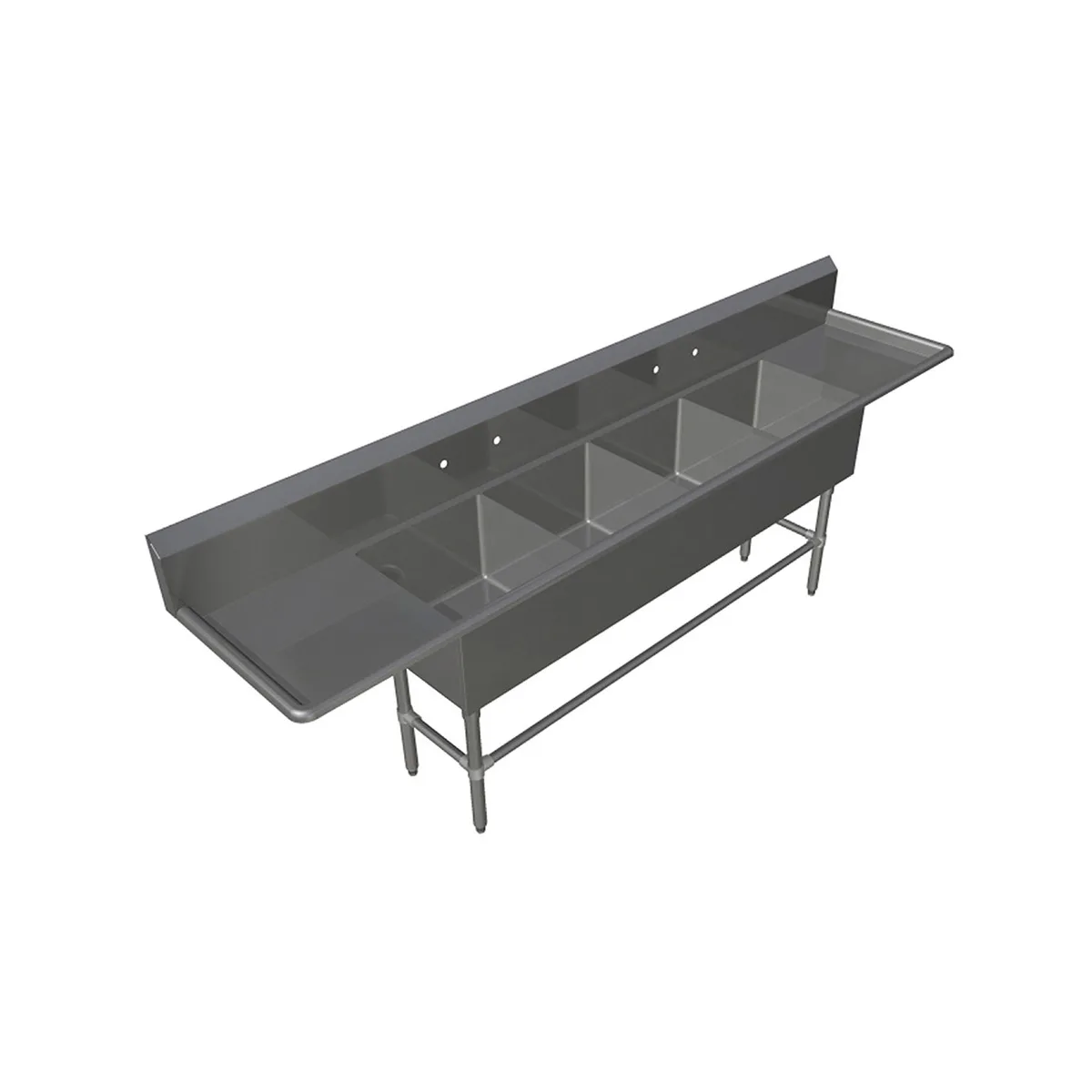 John Boos 4PB16184-2D18 103" Four Compartment Sink, 16"W x 18"L Bowl With 2 Drainboards