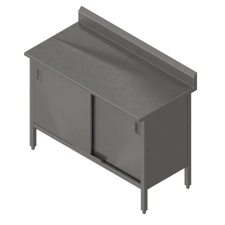 John Boos EBHS4R5-3072 72" Cabinet Base Hinged Doors Work Table with Backsplash / 14 Gauge Top