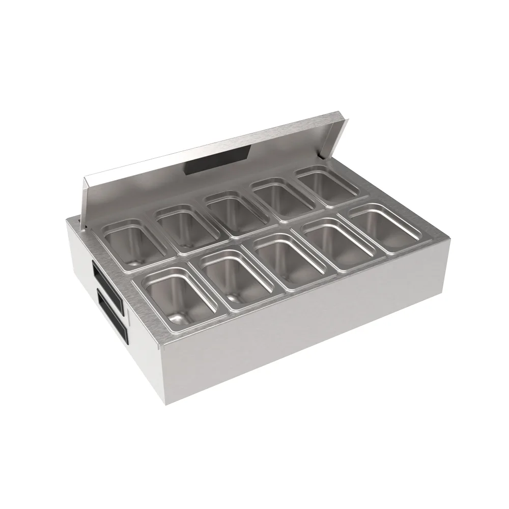Krowne KR-GT24 Garnish Station, Fits 24" x 24", 10 Cups, Ice Pack, Cover, NSF, Stainless Steel