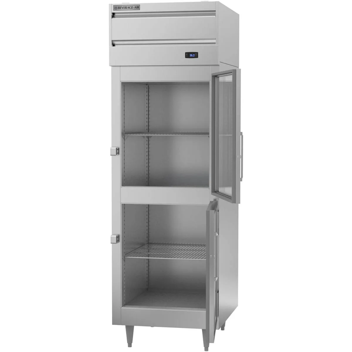 Beverage Air PR1HC-1BHG 26" 1-Section Reach-In Refrigerator w/ 2 Glass Half Doors, Top Mounted, Aluminum Interior, 21 cu. ft.
