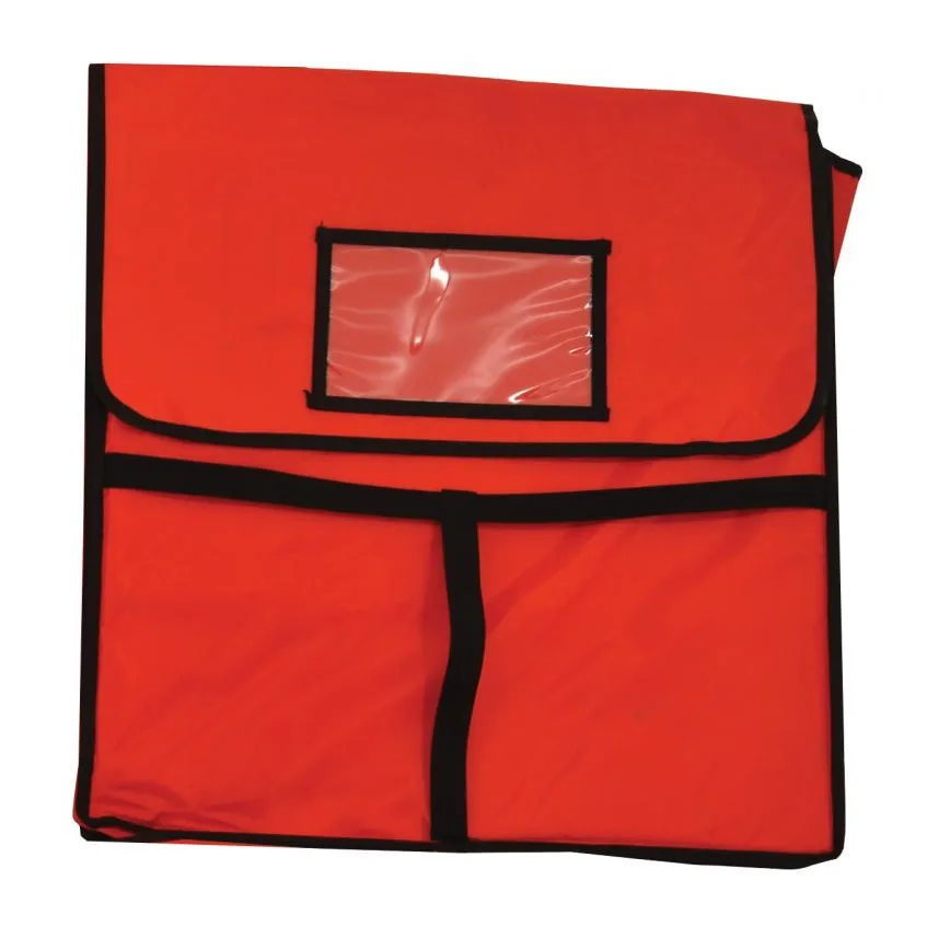 Omcan USA 28353 Pizza Delivery Bag, 20"x20", Holds 2 18" Boxes, Red Artificial Leather, Insulated Food Carrier
