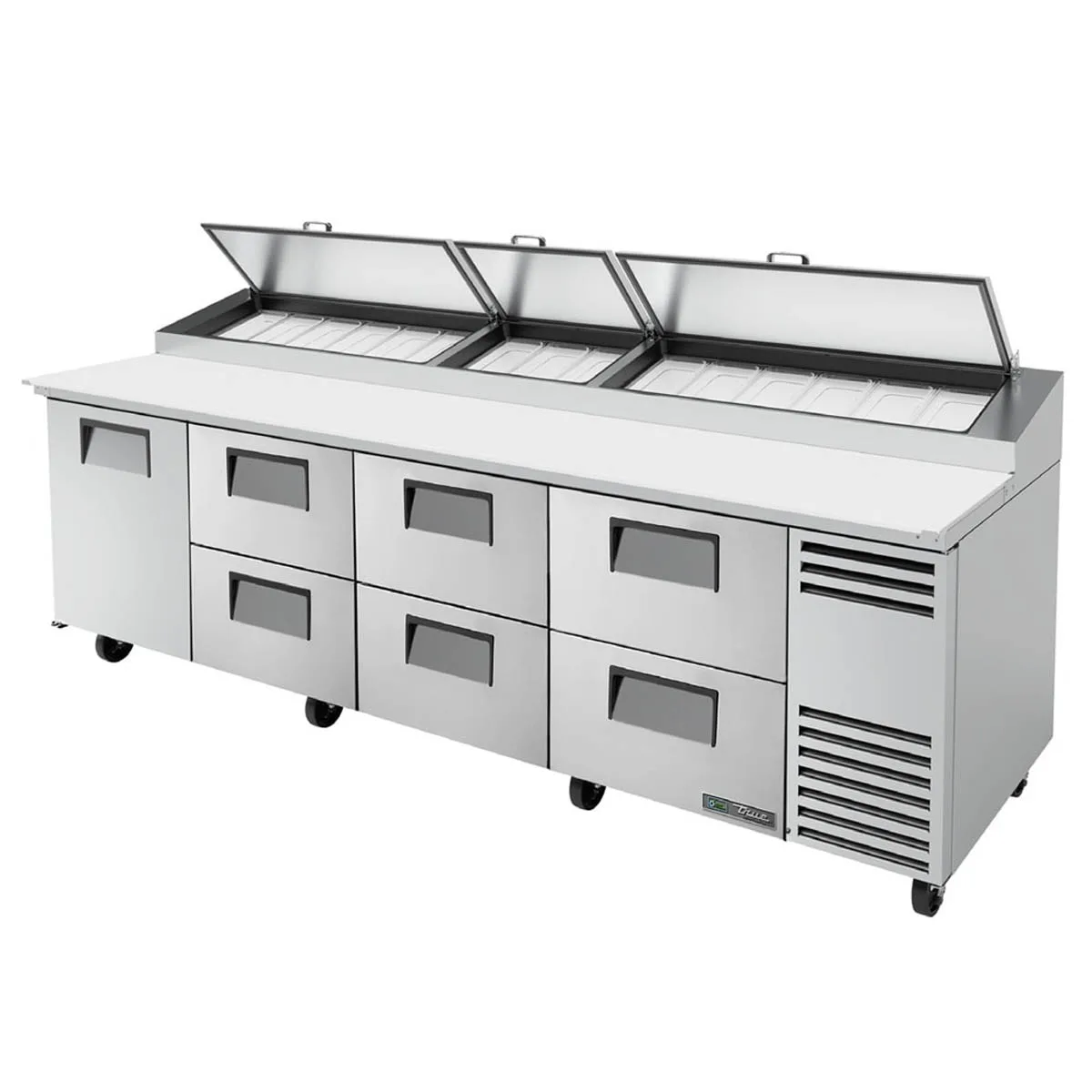 True TPP-AT-119D-6-HC 119" Refrigerated Pizza Prep Table w/ 1 Door & 6 Drawers, (15) 1/3 Pans