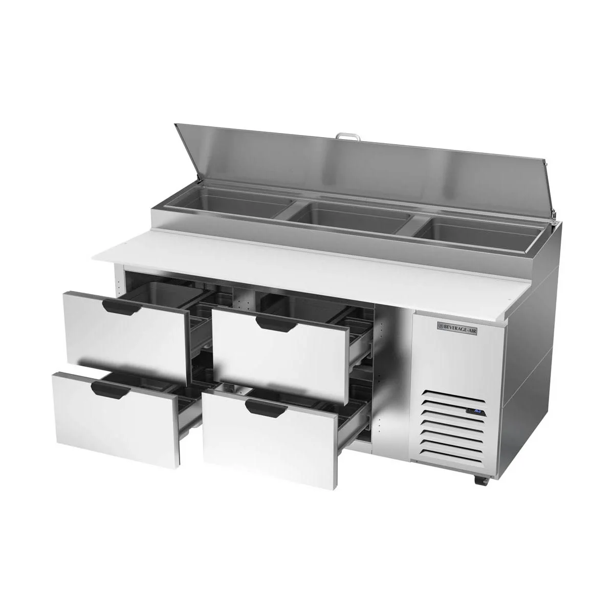 Beverage Air DPD72HC-4 72" 2-Section Refrigerated Pizza Prep Table w/ 4 Drawers