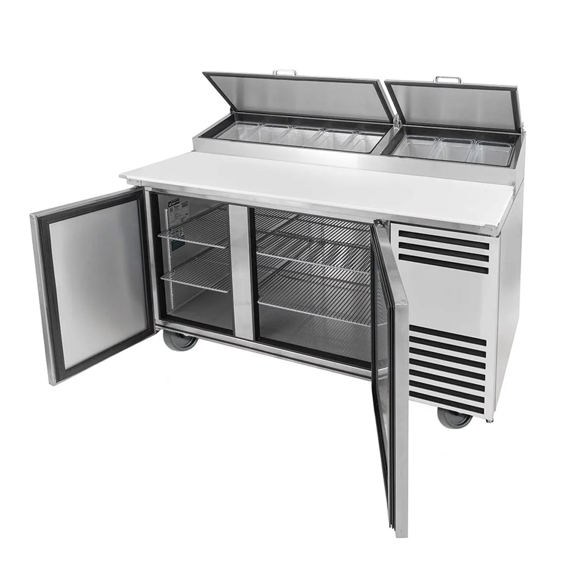 True TPP-AT-60-HC 60" Refrigerated Pizza Prep Table w/ 2 Doors, (8) 1/3 Pans