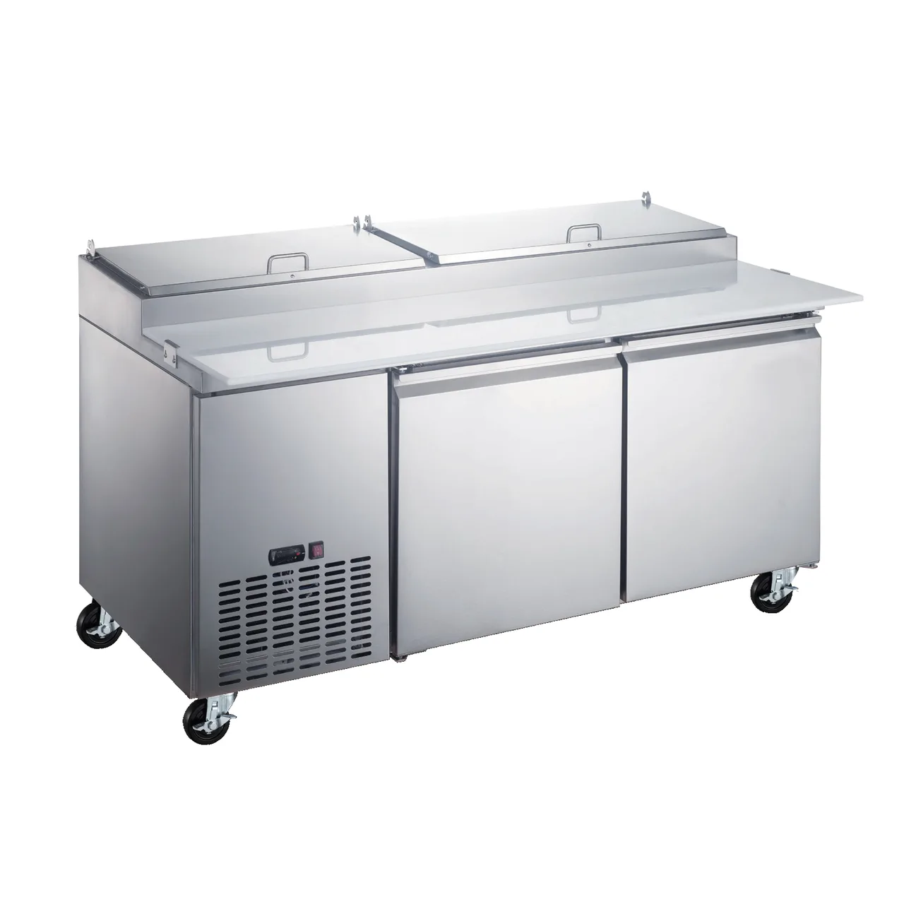 Omcan USA 50043 70" 2-Section Refrigerated Pizza Prep Table w/ 2 Doors, (6) 1/3 Pans