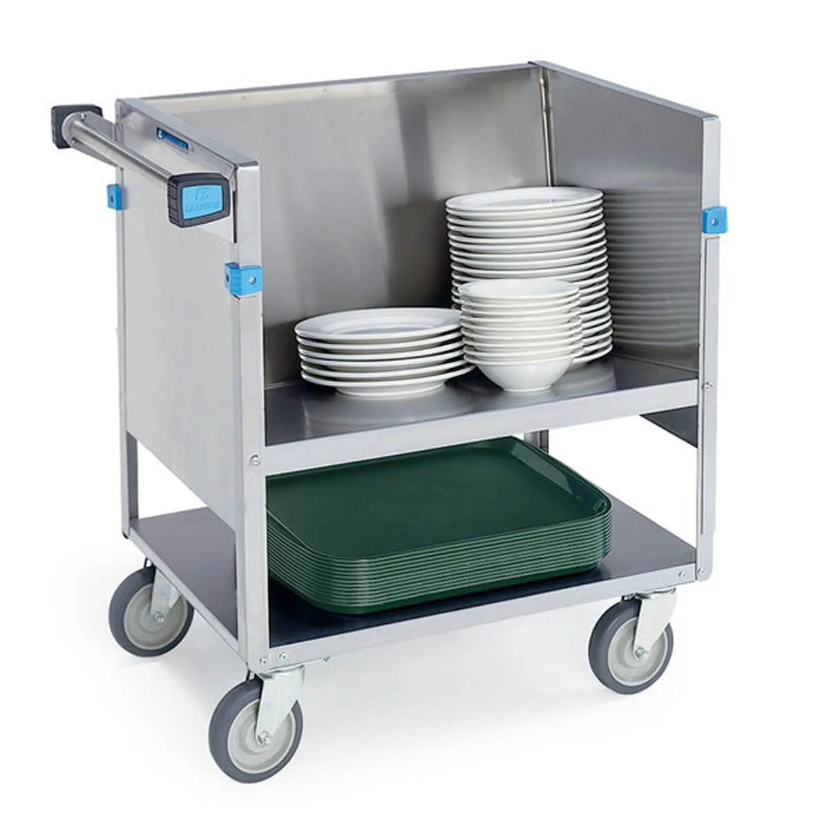 Lakeside 407 Store 'N' Carry Dish Truck, 2 Shelves, Stainless Steel, Silver, 200 Plates, 30-39" Height