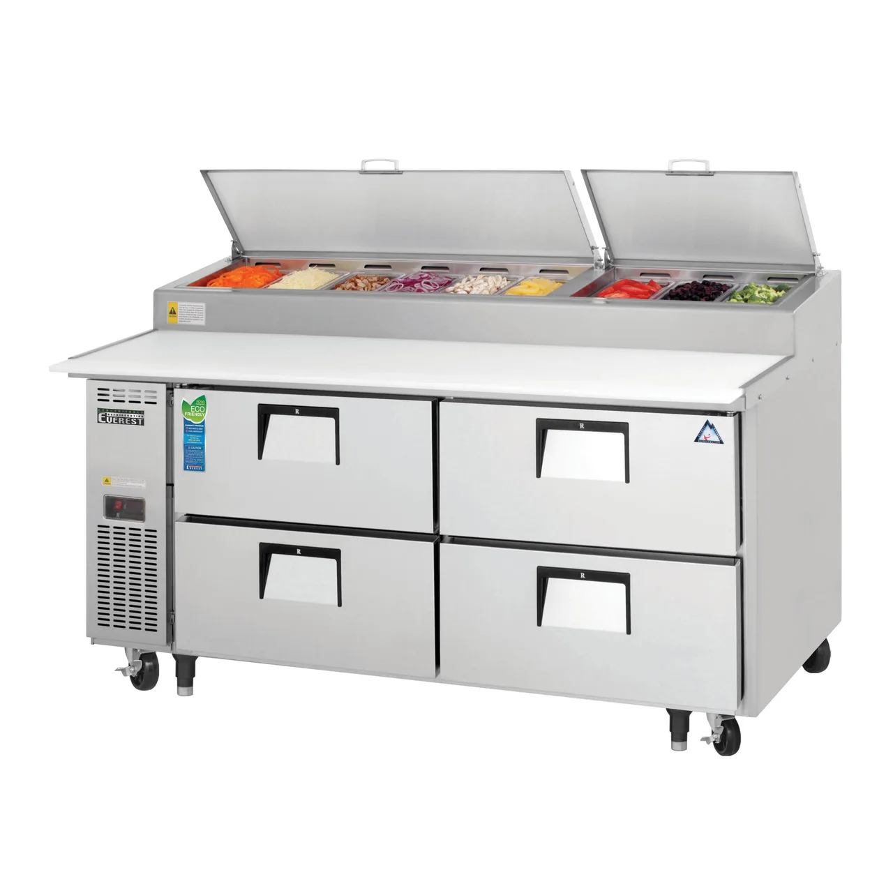 Everest EPPR2-D4 71" 2-Section Refrigerated Pizza Prep Table w/ 4 Drawers, (9) 1/3 Size Pans
