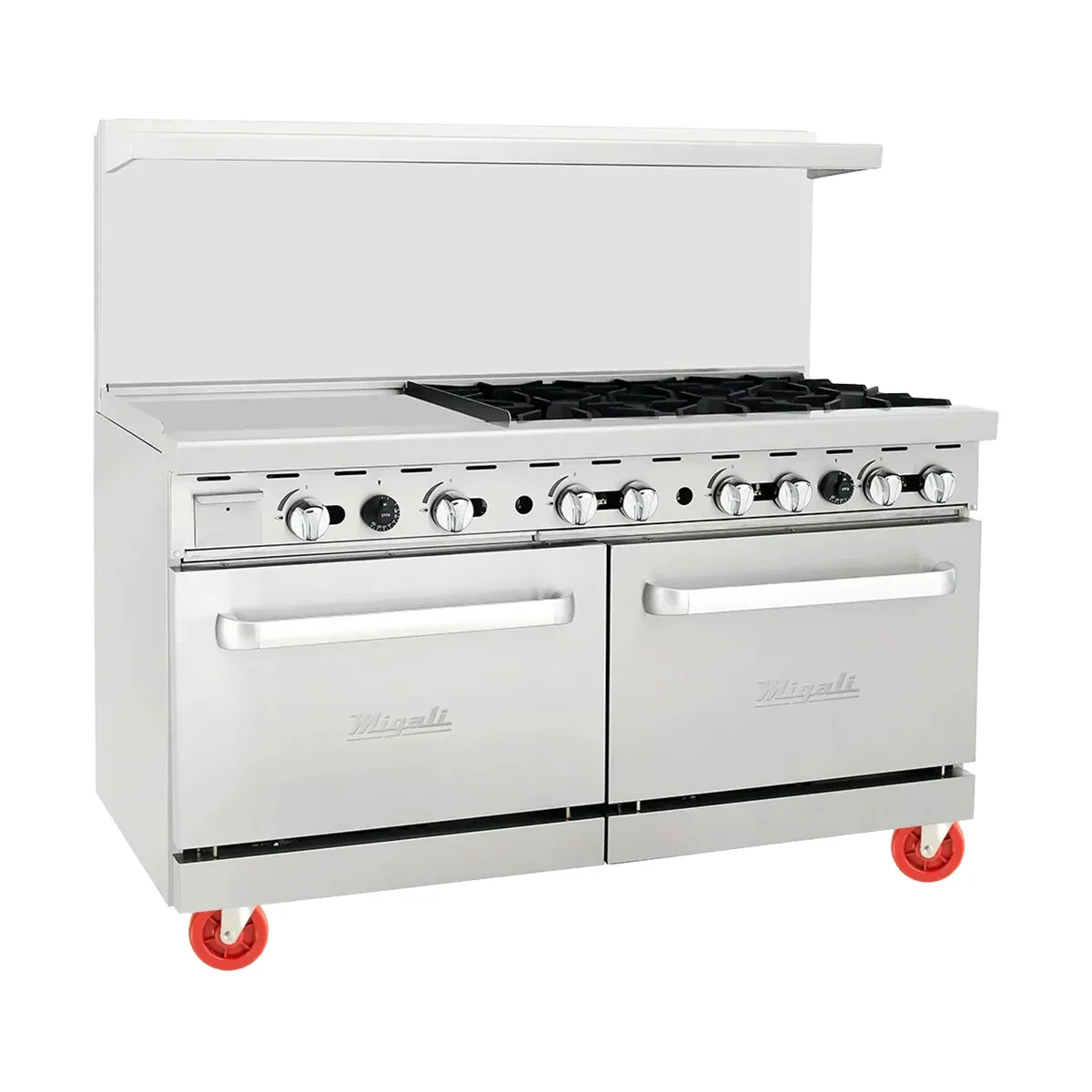 Migali C-RO6B-24GL-LP 6 Burners 60" LP Gas Range, 24" Griddle, 2 Standard Ovens, 240.000 BTU