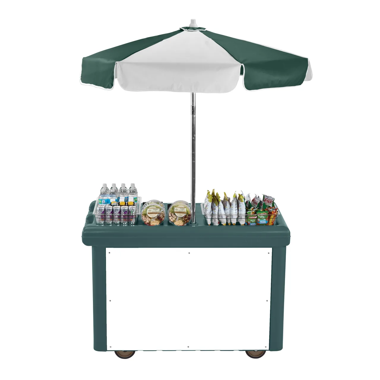 Cambro CVC55192 Camcruiser Granite Green Vending Cart w/ Umbrella, 1 Counter Well, 2 Compartments