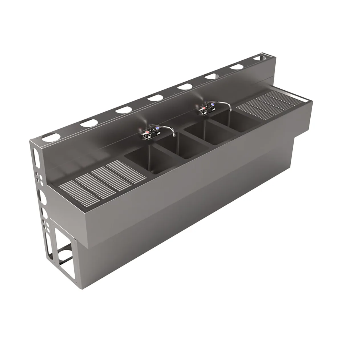 BK Resources UBDW-18-496TS Underbar Sink Units, 4 Compartment with 2 Drainboards