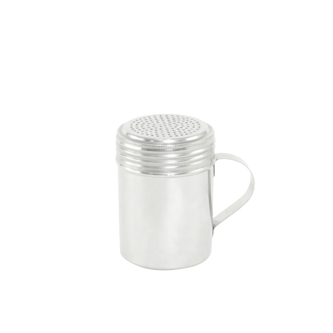 CAC China SDRG-10H Dredge, 10‑Ounce Stainless Steel Shaker with Handle, Silver Lid, Perforated Top