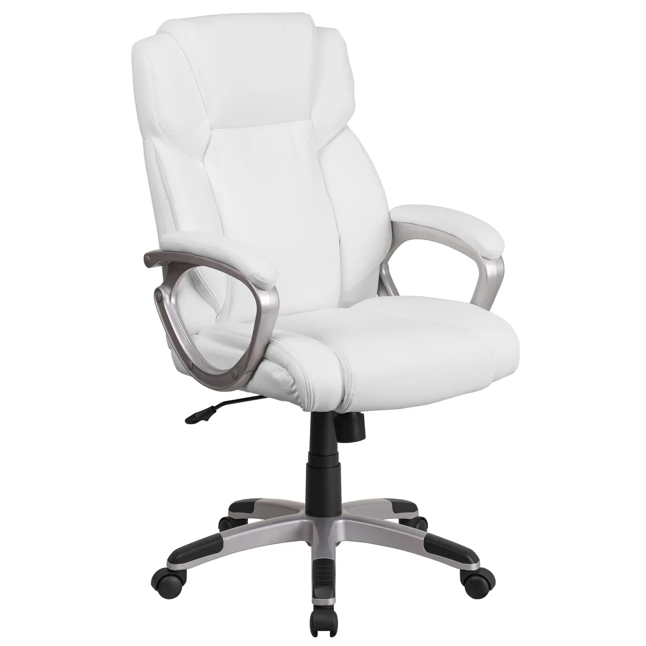 Flash GO-2236M-WH-GG - Swivel Office Chair, White Upholstery, 40"‑44" Height, 200 lb, Padded Arms, Casters