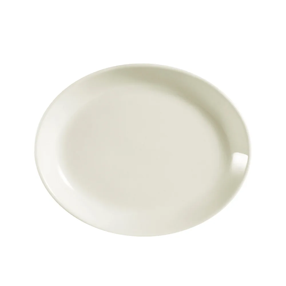 CAC China REC-14C Platter, 12-3/4" L x 10-1/4" W x 1-1/2" H, Oval Rim, Stoneware, Safe - Dozen