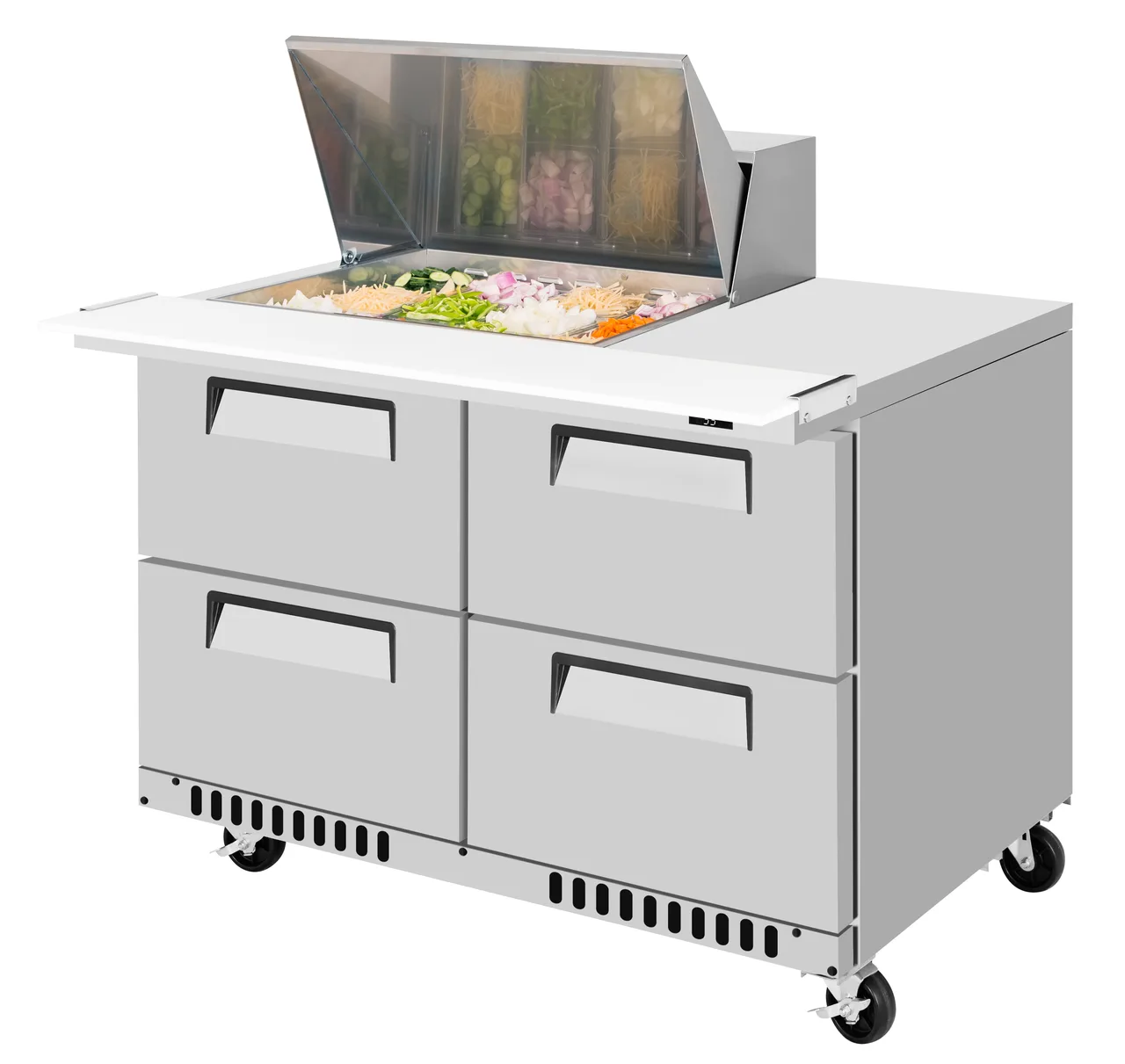 Turbo Air TST-48SD-12M-D4-FB-N(-LW) 48" 4-Drawer Mega Top Sandwich and Salad Prep Table, 12 Pans, Front Breathing