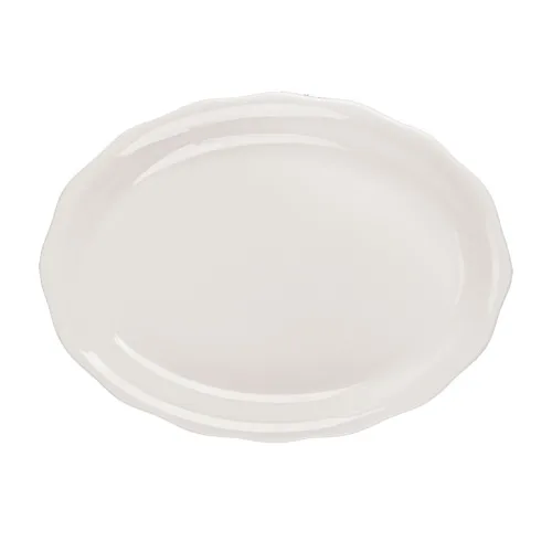CACChina SC-14 Seville Platter, 12-5/8" L x 9-1/4" W x 1-1/2" H Ceramic White Scallop Edge - Dozen