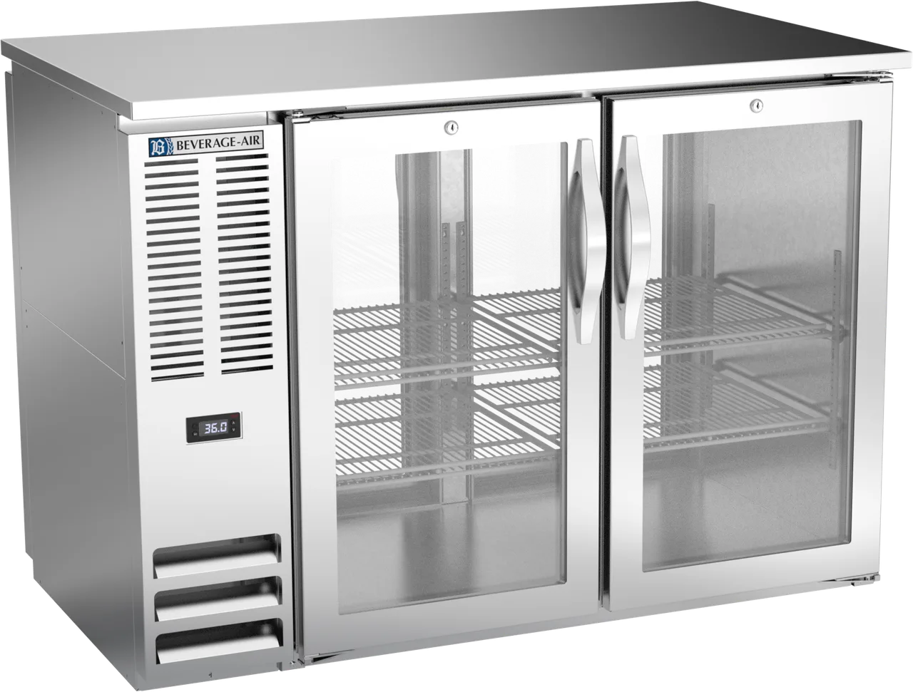 Beverage Air BBN48HC-G-PT-S Pass-Thru Cooler, 48"W x 30"D, 12.6 cu ft, 4-Glass Doors, LED, R290, 115V