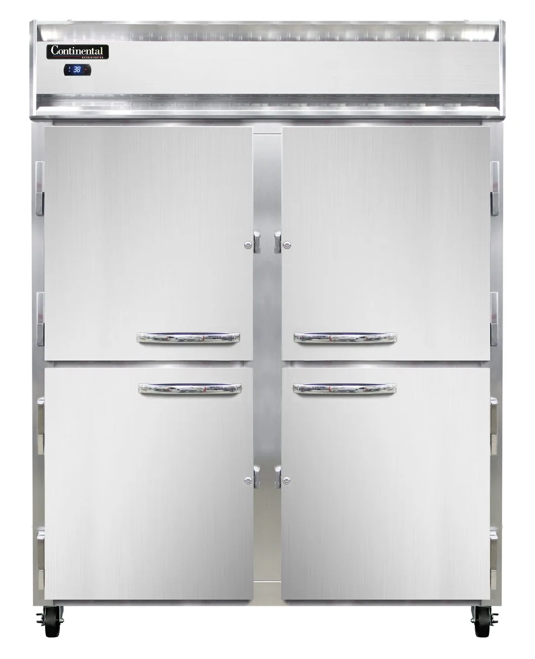 Continental Refrigerator 2RESNSSHD 57" 2-Section Reach-In Refrigerator w/ 4 Solid Half Doors, All Stainless Steel, 40 cu.ft.