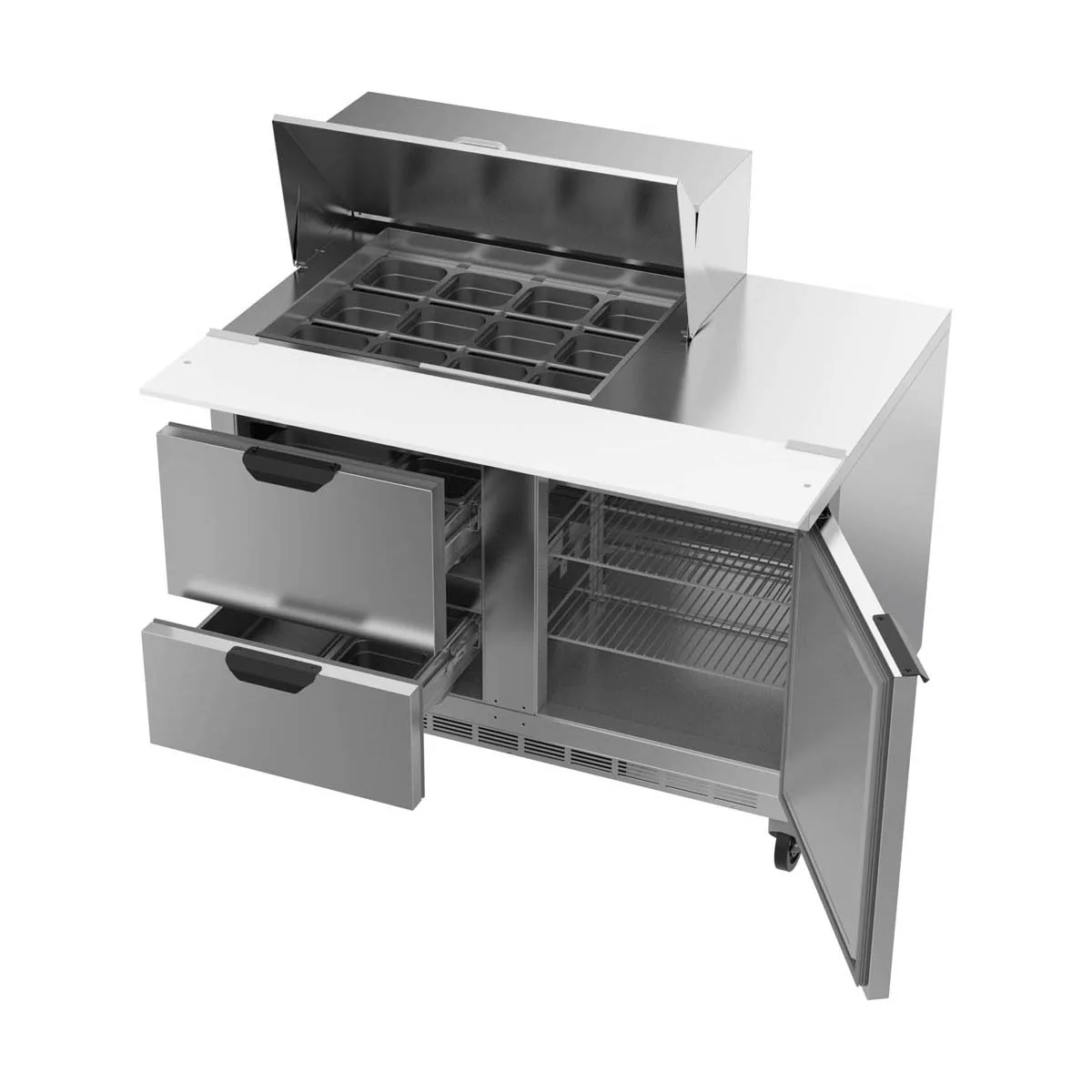 Beverage Air SPED48HC-12M-2 48" Mega Top Sandwich/Salad Prep Table w/ 2 Drawers & 1 Door, 12 Pans