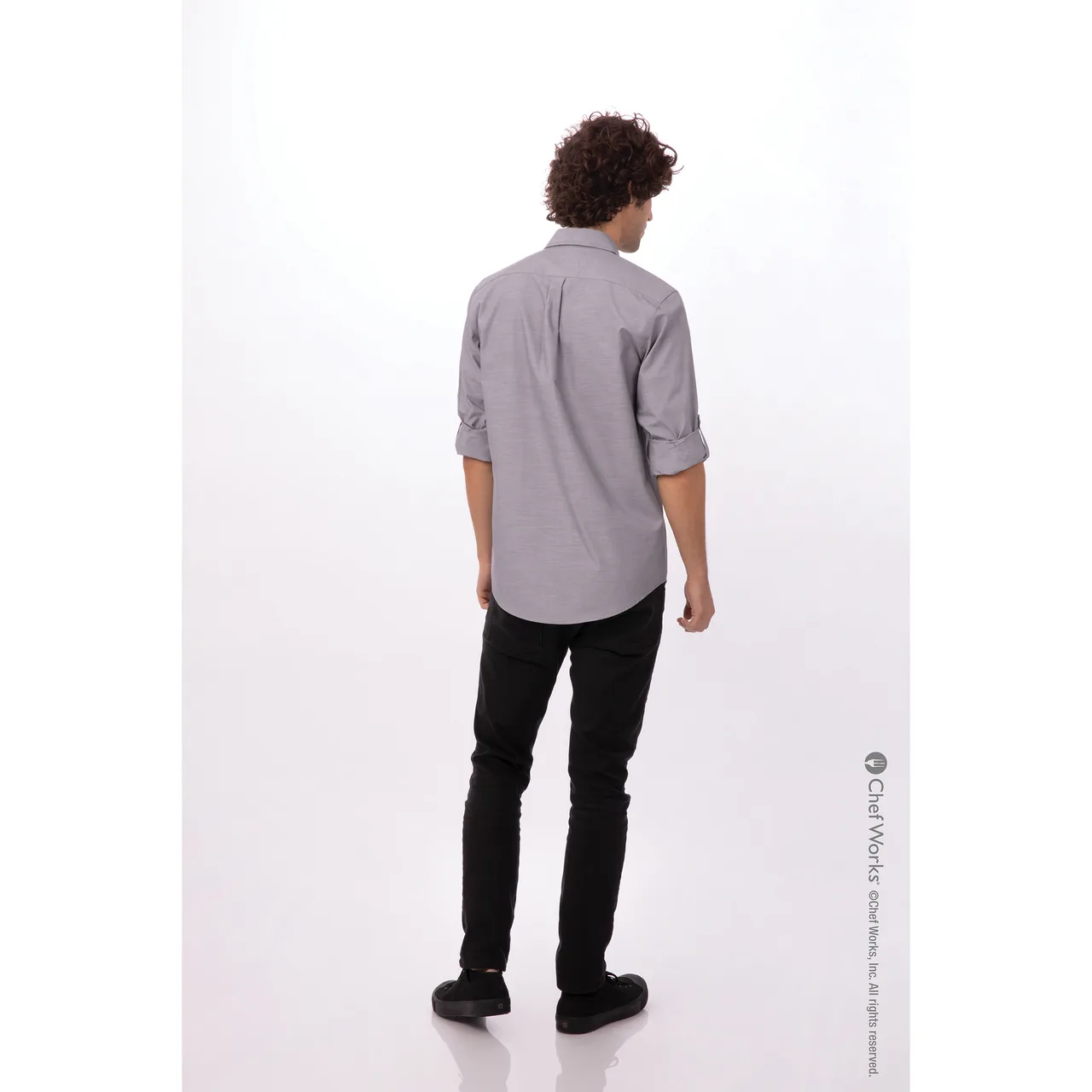 Chef Works SLMCH005-GRY-5XL Gray Chambray Cook Shirt, 5XL, Cotton/Poly, Roll‑Up Sleeves, Anti‑Wrinkle