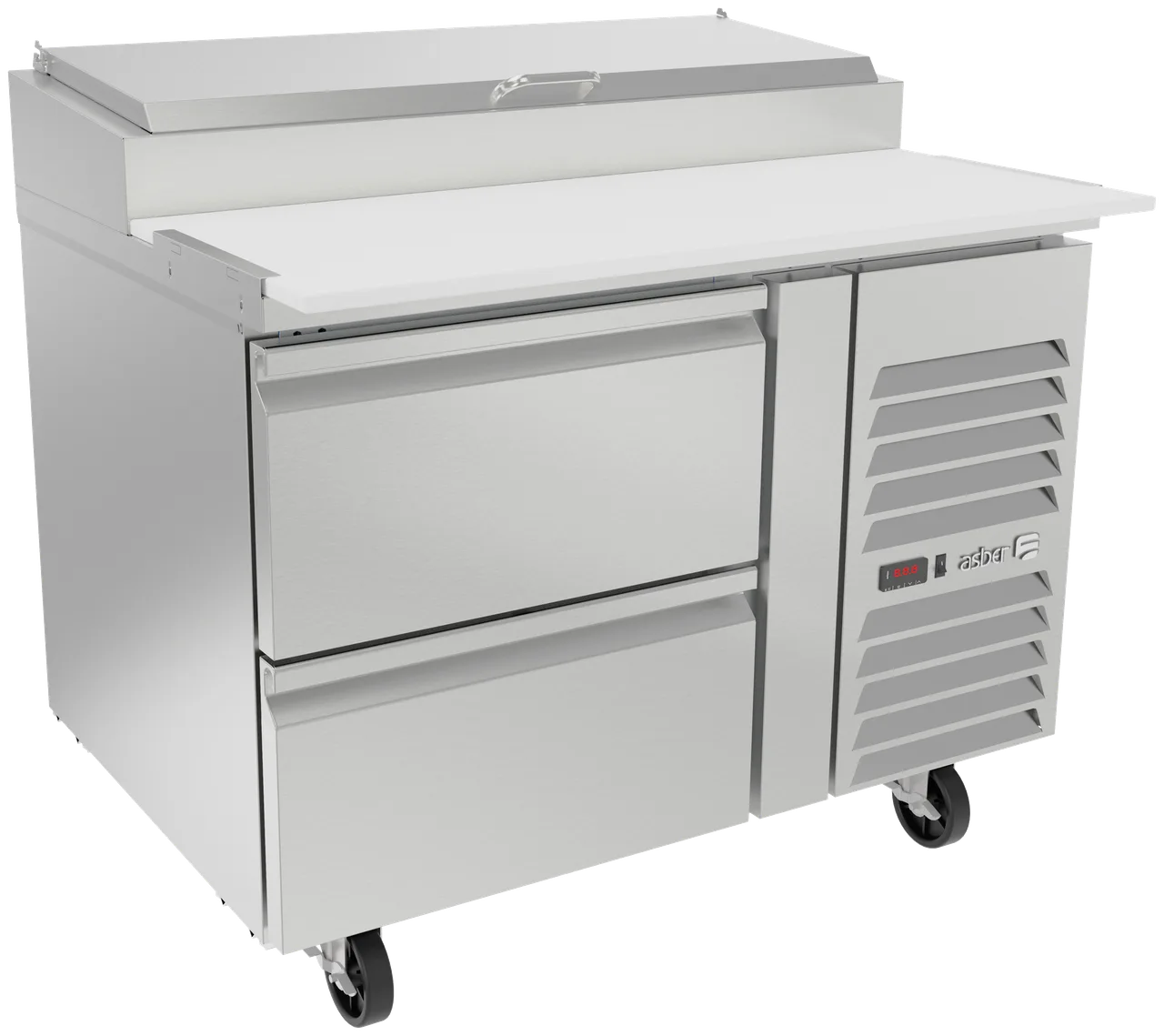Asber APTP 46 D2 46" 2-Drawer Refrigerated Pizza Prep Table, 6 1/3 Size Pans