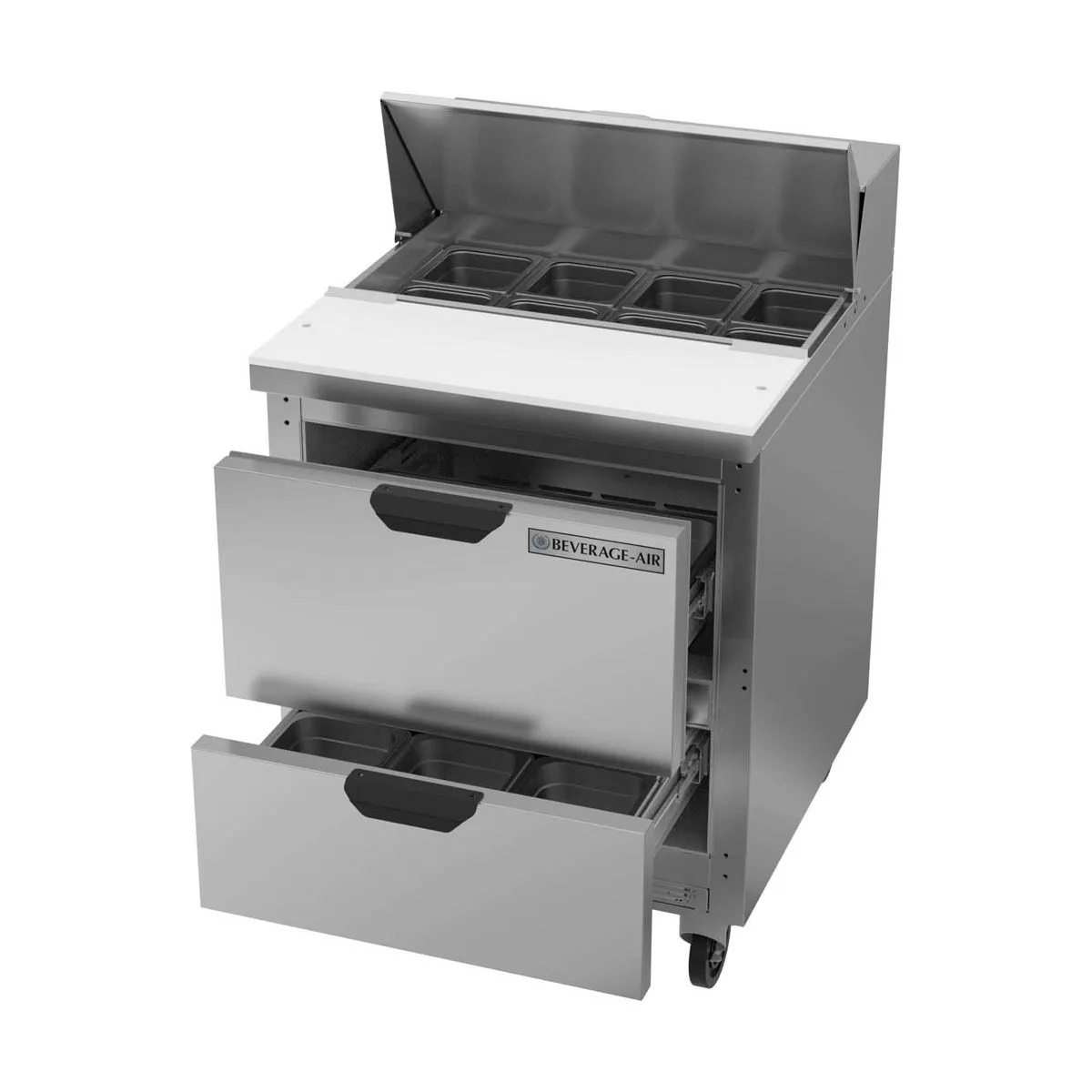 Beverage Air SPED27HC-B 27"One Section Sandwich/Salad Prep Table w/ 2 Drawers, 8 pans, 6.9 cu. ft.