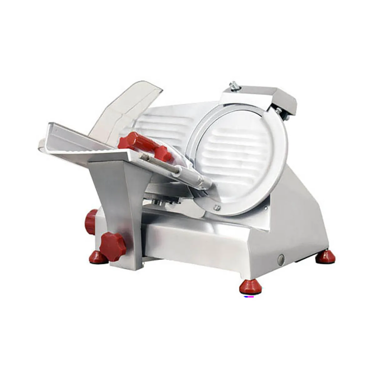 Omcan USA 13607 Meat Slicer – 8” Carbon Steel Blade, Manual Gravity Feed, Belt Drive, 1/5 HP 110V, Anodized Aluminum