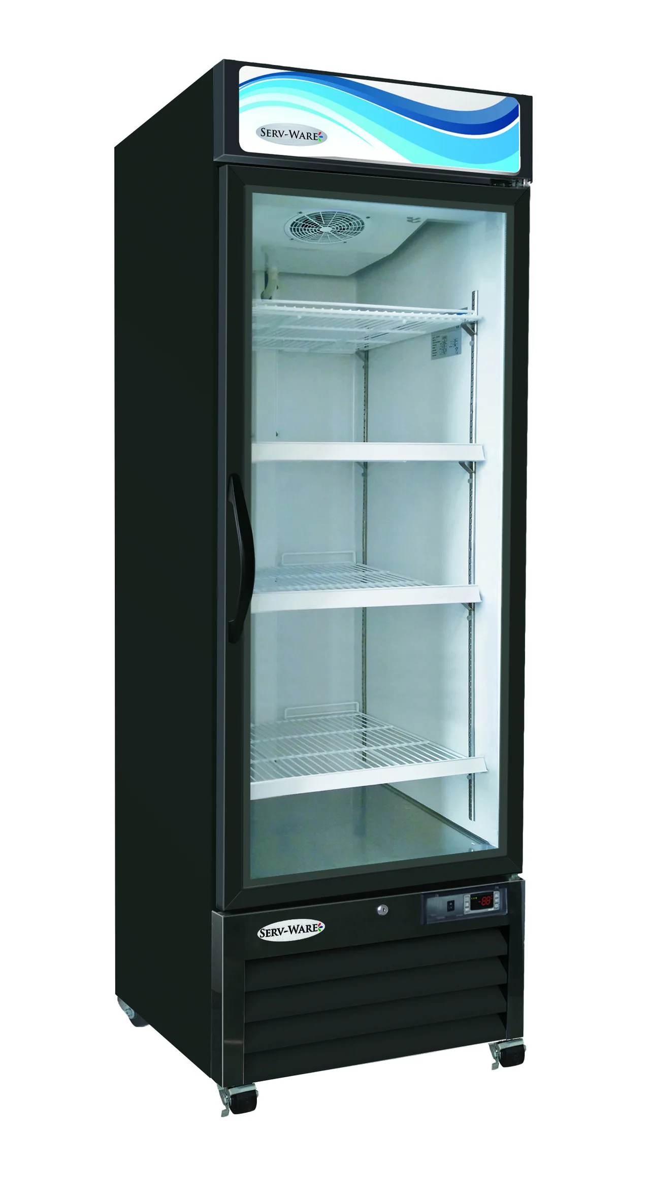Serv-Ware GF23B-HC - 27"W x 32"D x 79-1/2"H 23 cu.ft. Glass Door Merchandiser, 5/8 HP, LED Display