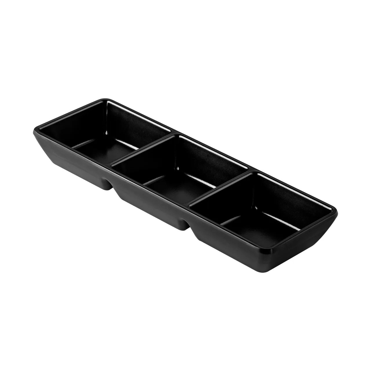 CAC China XCND-3T9-MK 3oz Matte Black China Bowl, 8-1/2"W x 3"D x 1-1/4"H, 3 Compartments - Dozen