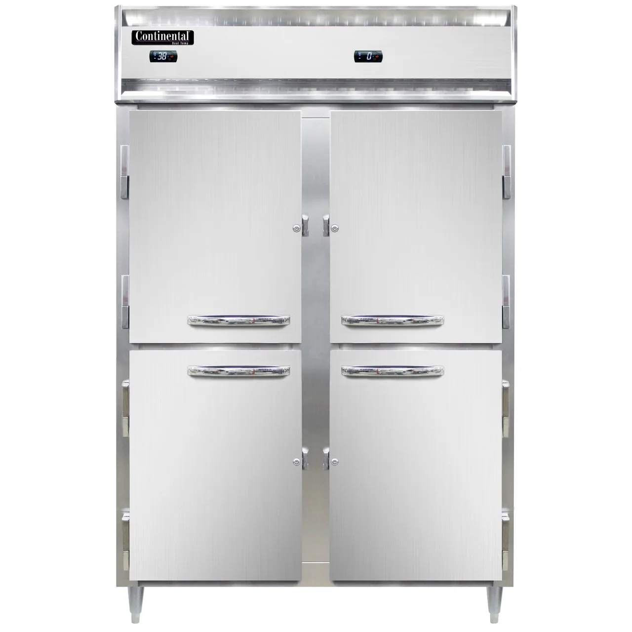 Continental Refrigerator D2RFNHD 52" 2-Section Reach-In Refrigerator Freezer Combo w/ 4 Half Solid Doors