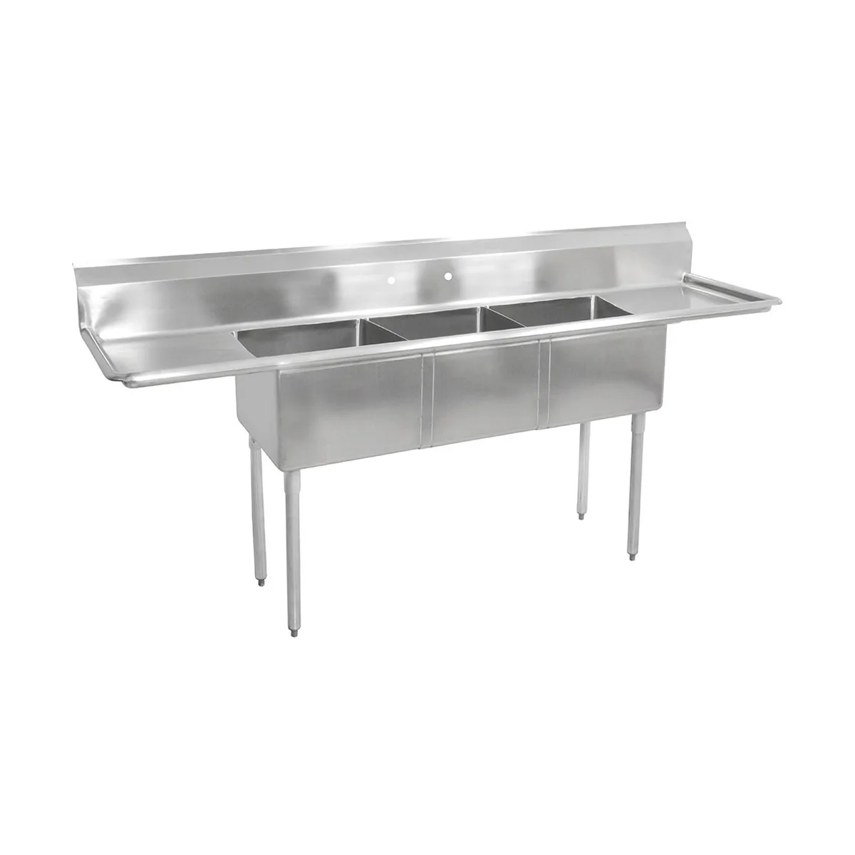 John Boos E3S8-18-14T18-X 90" Three Compartment Sink, 18"W x 18"L Bowl With 2 Drainboards