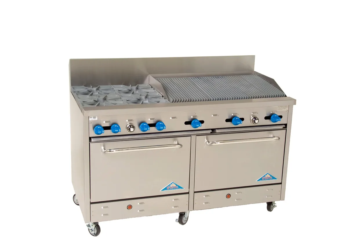 Comstock-Castle F3226-3RB 60" Gas Restaurant Range w/ (4) Open Burners, (1) 36" Charbroiler, (2) Standard Ovens, 258.000 BTU