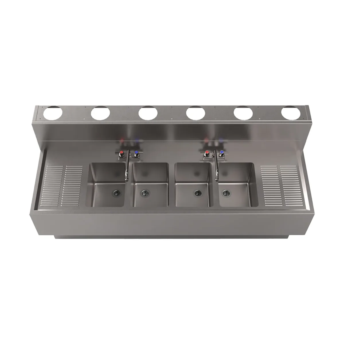 BK Resources UBDW-21-472TS Underbar Sink Units, 4 Compartment with 2 Drainboards