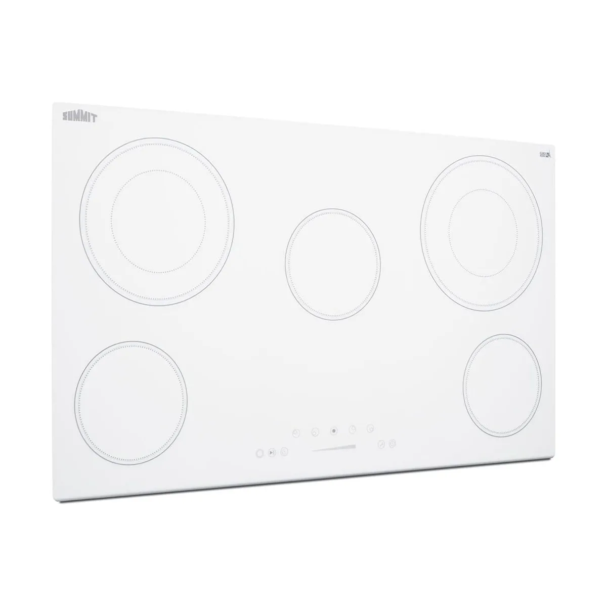 Summit CR5B36TXW 35" Electric Radiant Cooktop w/ (5) Burners, White Ceramic Glass, Digital Controls, 7.7 kW, 240v