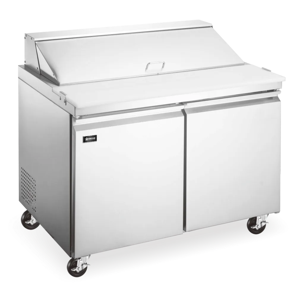 Omcan USA 50129 36" 2-Section Mega Top Sandwich and Salad Prep Table, 15 Pans, Stainless Steel