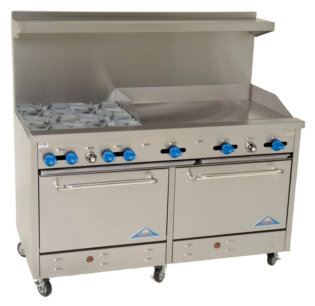 Comstock-Castle F33018-36 60" Gas Restaurant Range w/ (4) Open Burners, (1) 36" Griddle, (1) Standard Wide Oven, (1) Space Saver Oven, 234.000 BTU