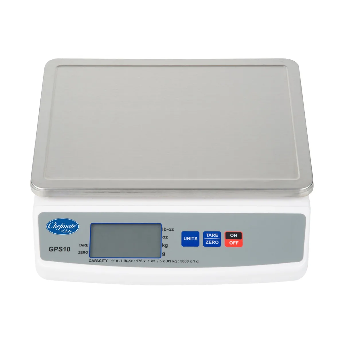 Globe GPS10 Digital Portion Scale, 11 lb Capacity, 9"x7" Stainless Platter, Auto Shut Off, ABS Housing, 115V AC