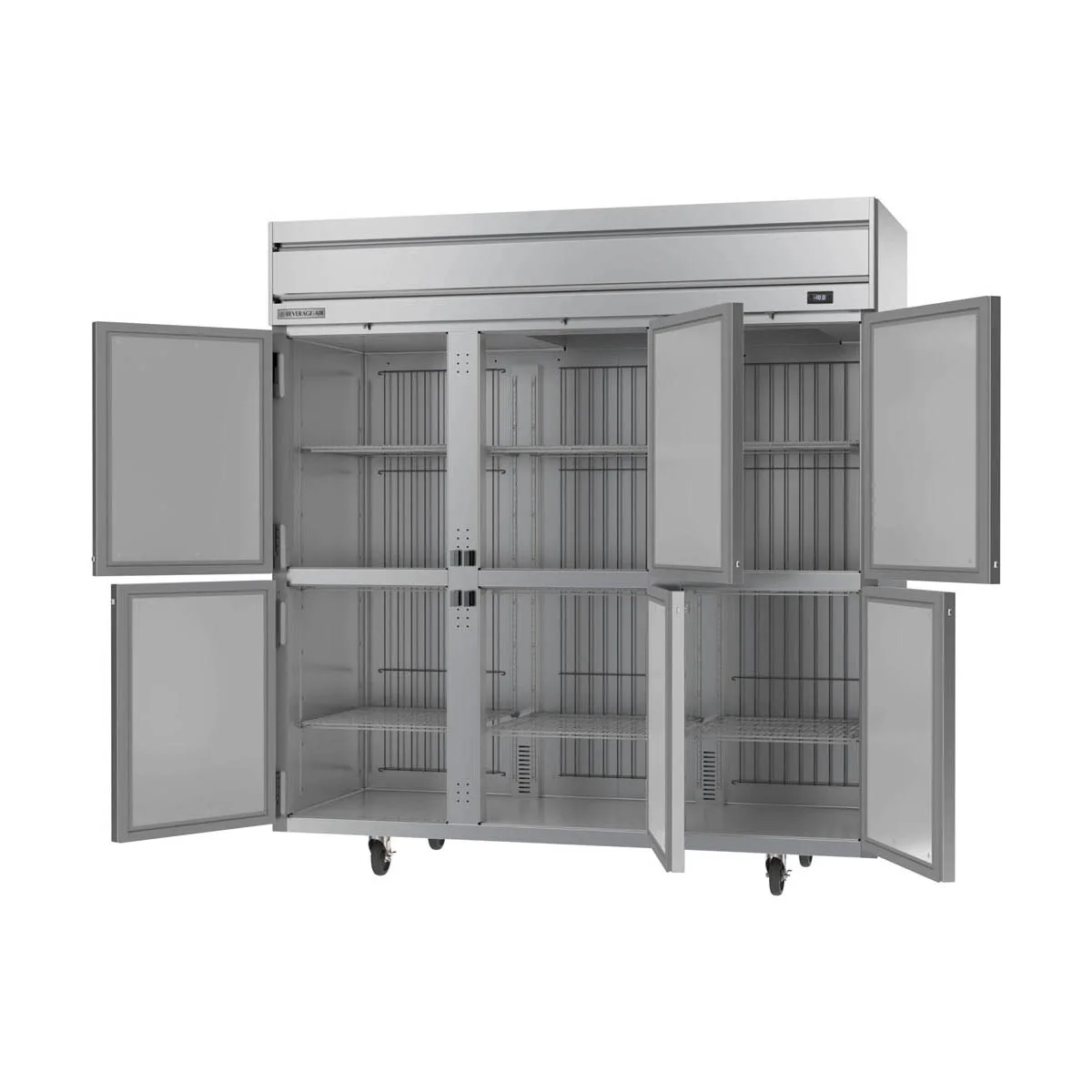 Beverage Air HFS3HC-1HS 78" 3-Section Reach-In Freezer, 6 Half Solid Doors, Top Mount, 69.1 cu. ft., Stainless Steel Front