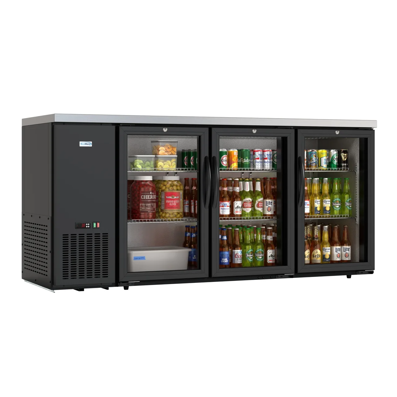 Koolmore KM-BC-3GD-SCBK - 3-Door Cooler, 72" W x 25" D x 34" H, 18.3 cu ft, Black, LED, Temp Control