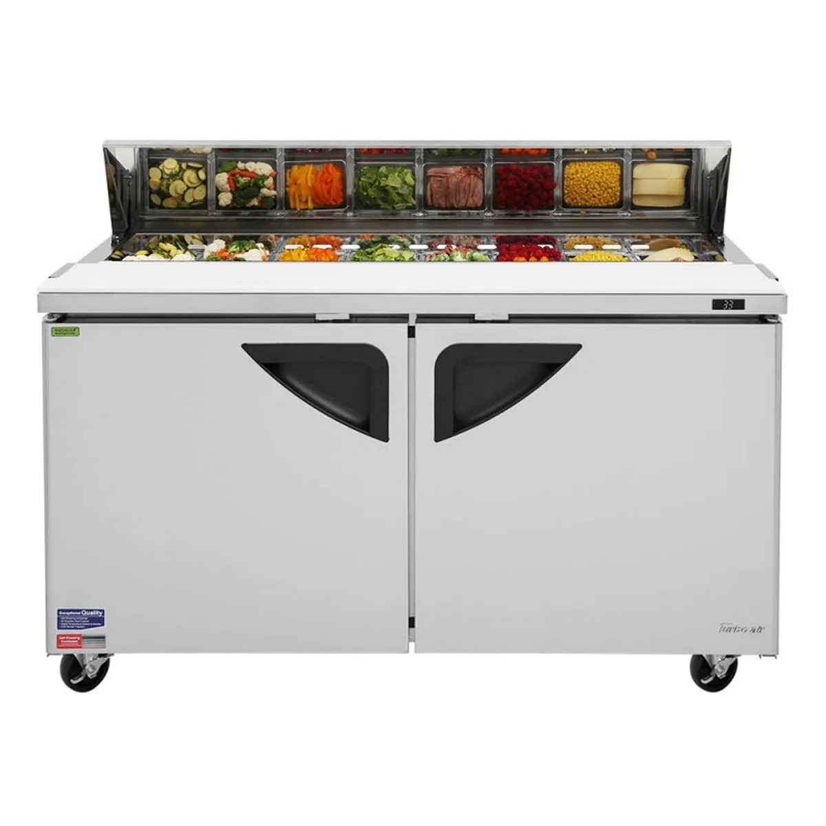 Turbo Air TST-60SD-N 60" Two Section Sandwich / Salad Prep Table w/ 2 Doors, 16 Pans