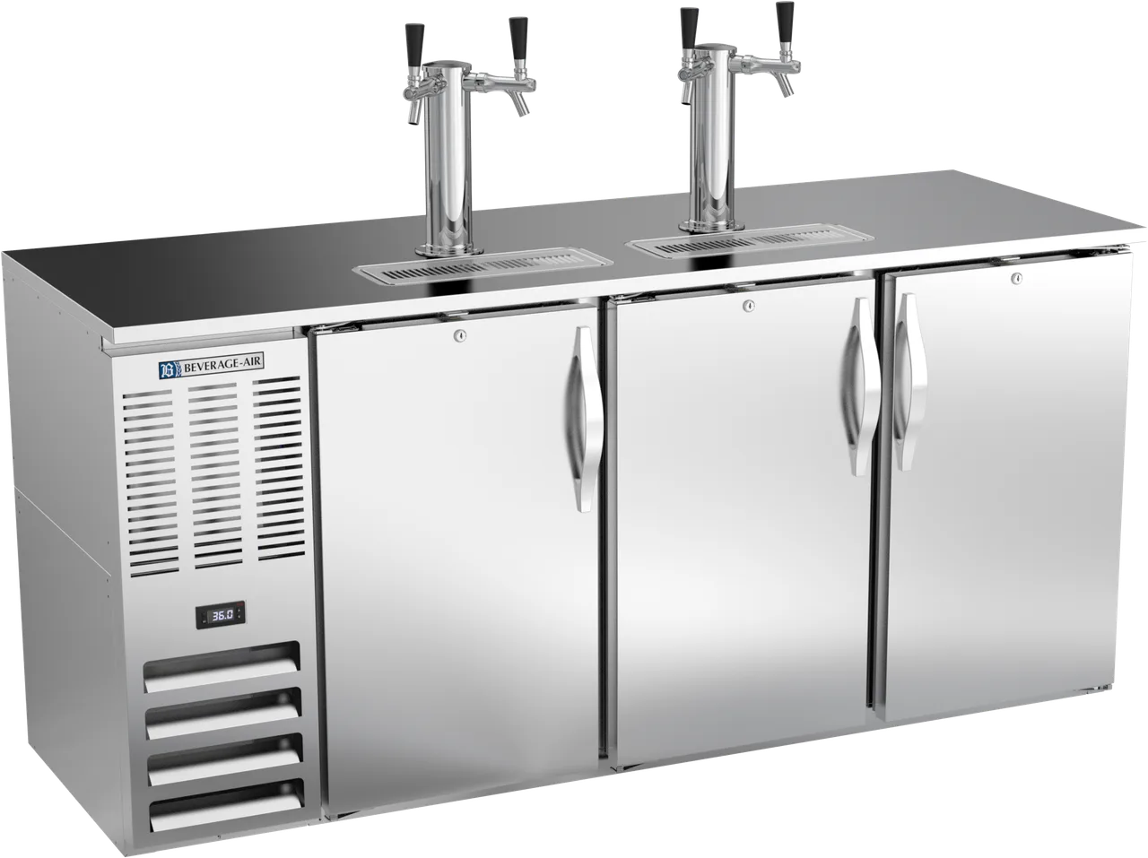Beverage Air DDN72HC-S Beer Cooler, 72" W x 26-3/8" D x 49-5/16" H, 3-4 Keg, Steel, Dual Tap, R290
