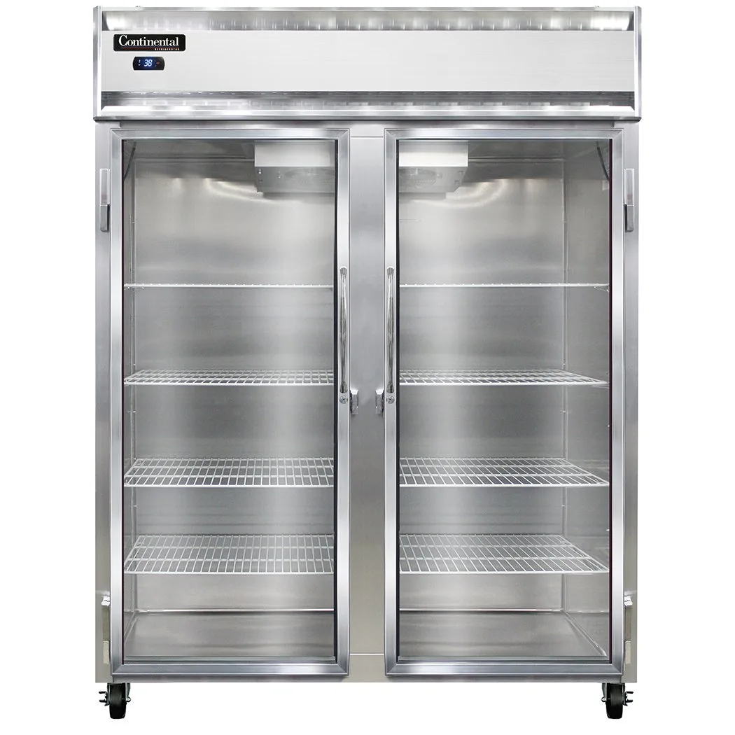 Continental 2RESNGD 57" 2-Section Reach-In Refrigerator w/ 2 Glass Doors, Stainless Steel Front Aluminum Exterior, 40 cu.ft.