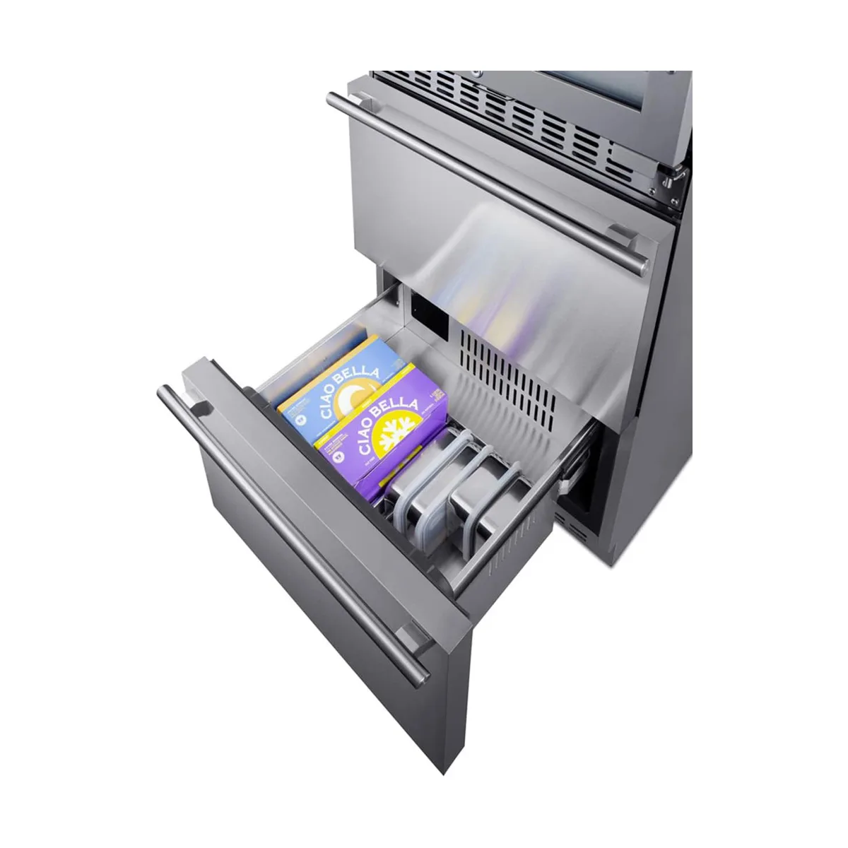 Summit SWCDAF24 24" Glass Door Wine Cooler/Drawer Freezer Combo, Dual Temperature, 46 Bottles
