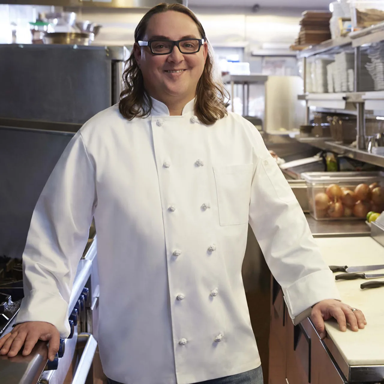 Chef Works PKWC-WHT-2XL Chef Coat, Double‑Breasted 2XL White Poly/Cotton, Sleeves, Turn‑Back Cuffs