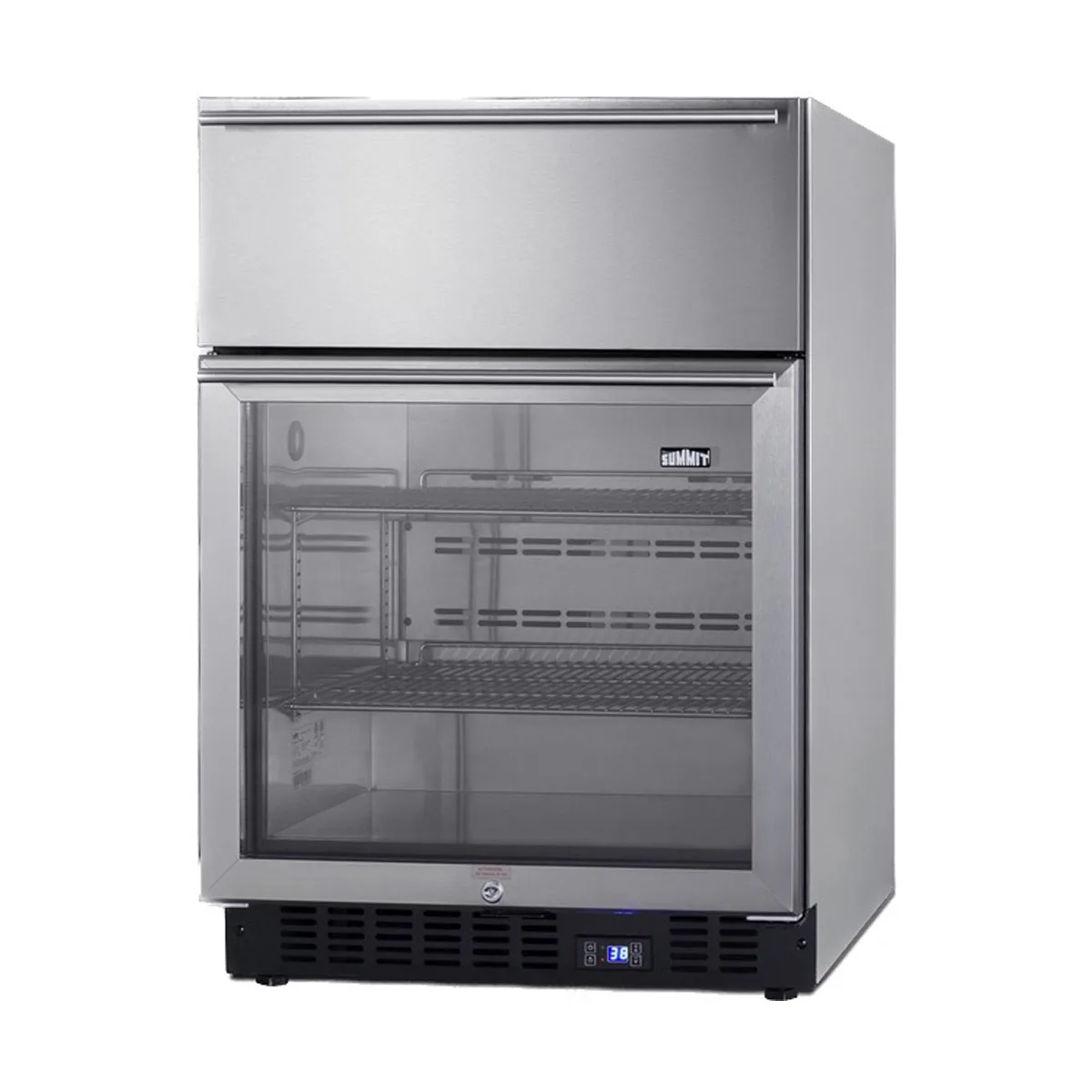 Summit SCR615TDCSS 24" Built-in Glass Door Undercounter Refrigerator in Stainless Steel, w/ 1 Drawer, 4.8 cu. ft.