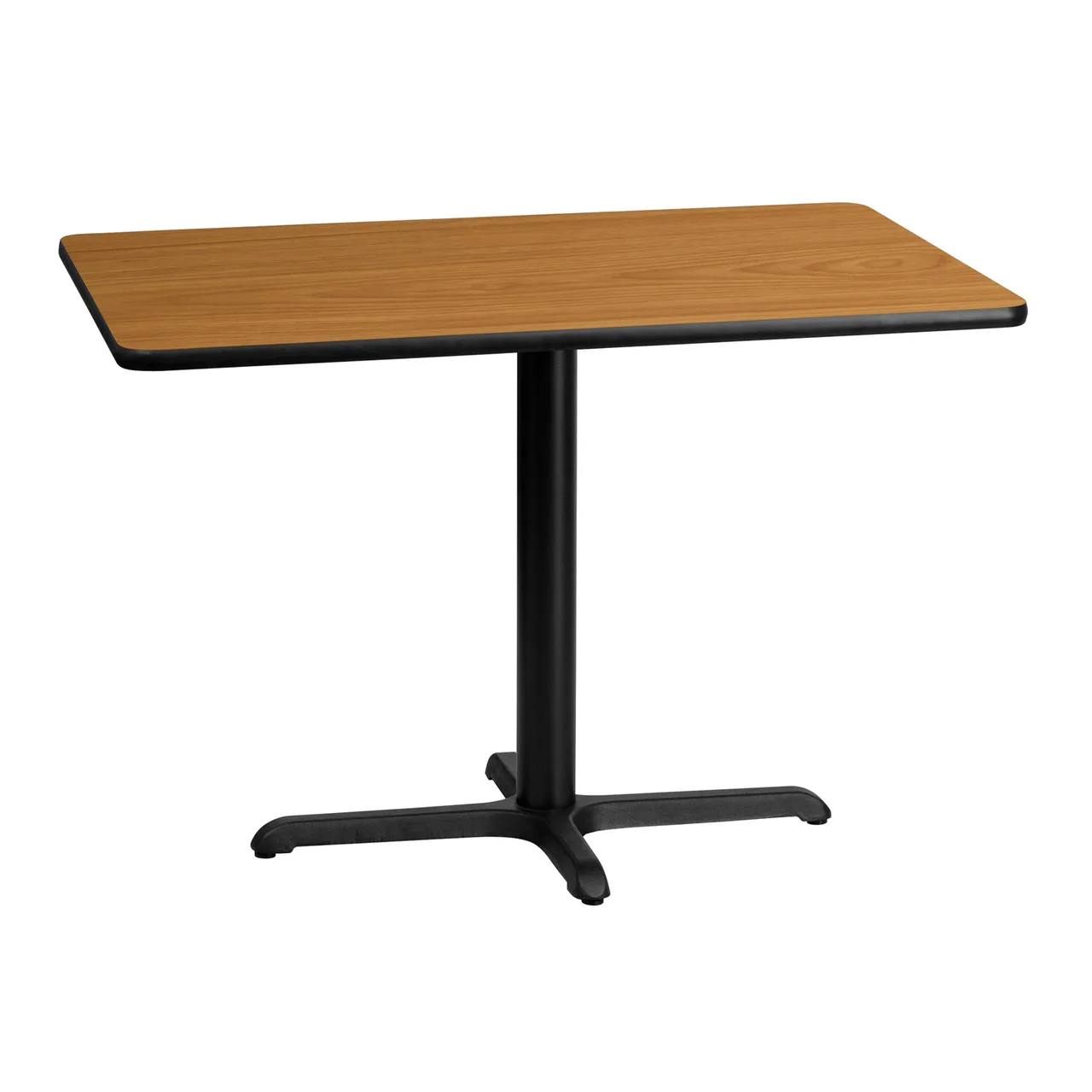 Flash Furniture XU-NATTB-3042-T2230-GG 42" Rectangular Pedestal Dining Table, Natural Laminate, Black PVC Edge, 30" Column Height