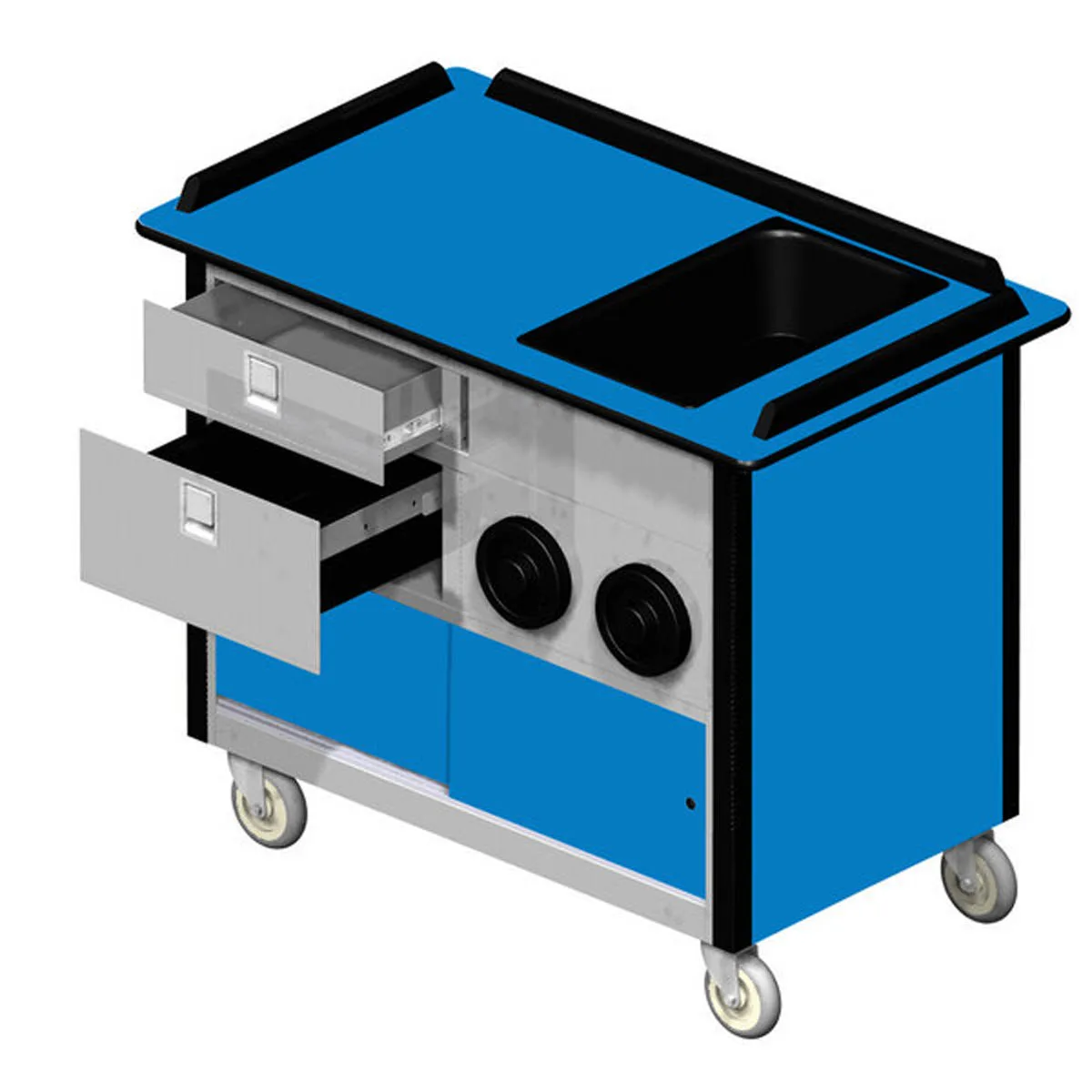 Lakeside 690-10 Food Cart w/ Drawers, Stainless Steel Storage Compartment with Sliding Doors