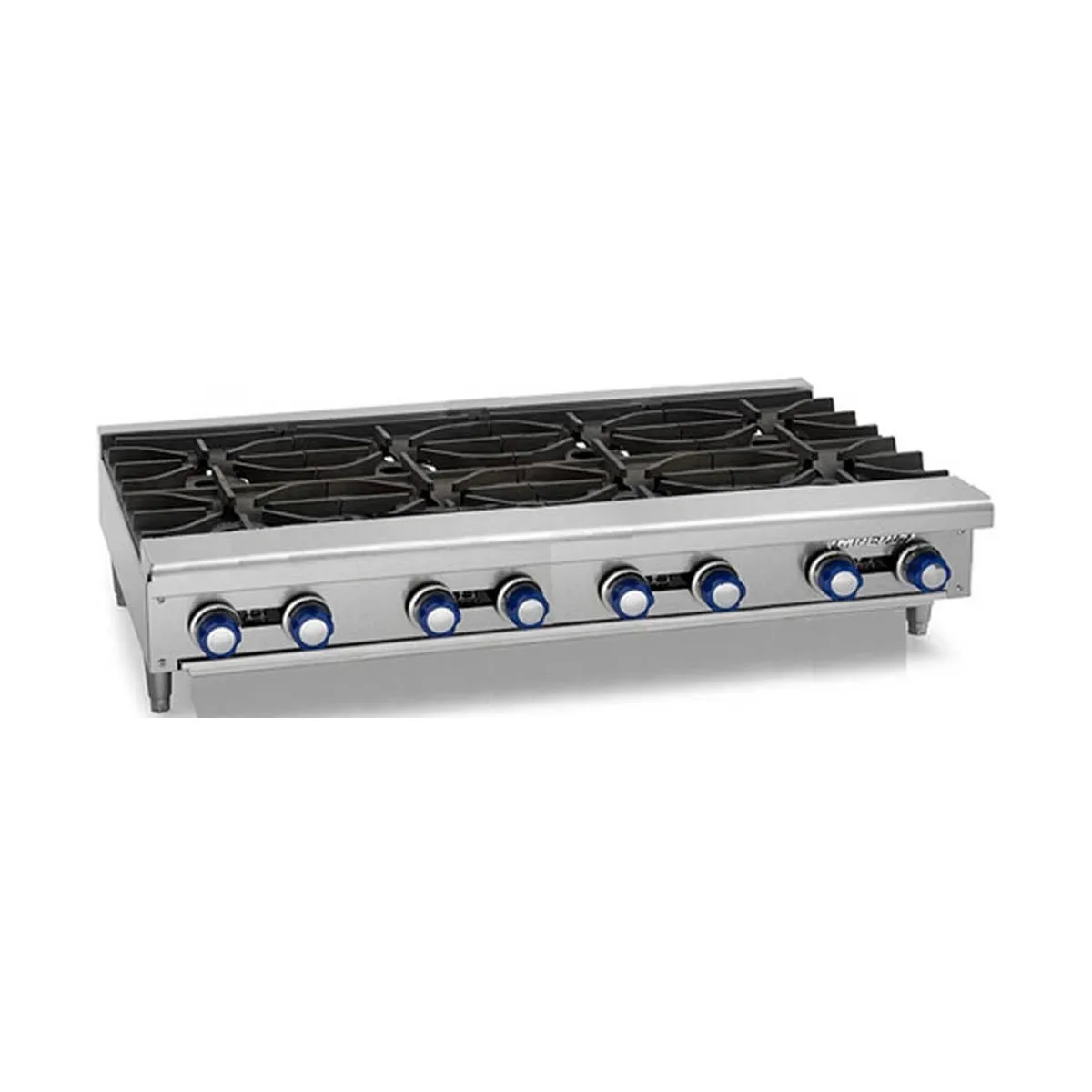 Imperial IHPA-8-48 48" Countertop Gas Hotplate with (8) Burners, Manual Controls, 256.000 BTU