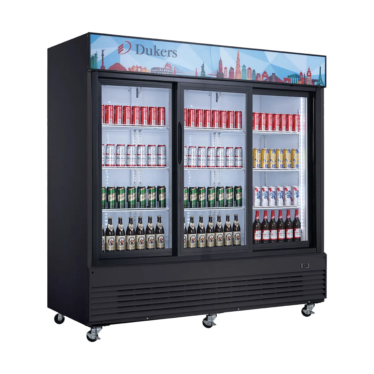 Dukers Appliance Co DSM-68SR 78" Three Glass Door Merchandiser Refrigerator in Black, 69 cu. ft.