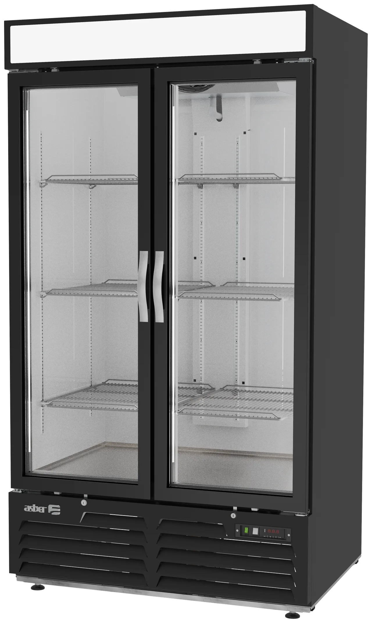 Asber ARMD 37 A - 37 cu ft 2‑Section Glass Door Merchandiser, Black Vinyl, 43½"W, 8 Shelves, R290